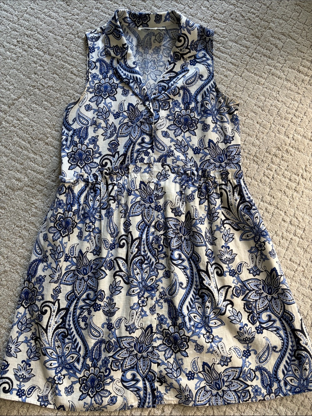 Blue Paisley Tie-Neck Detail Dress